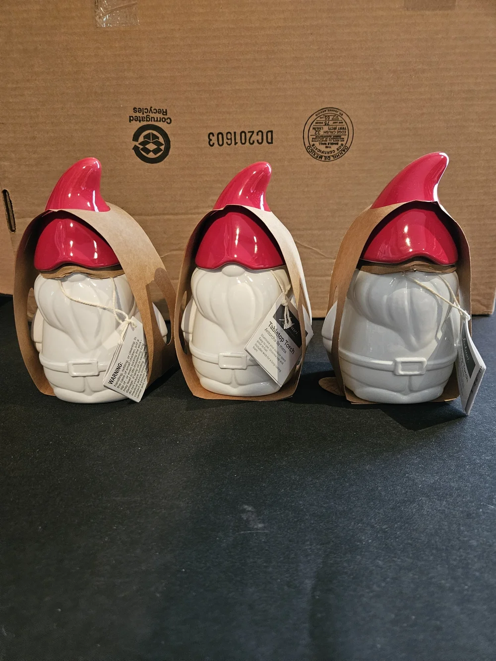 NWT 3 White Ceramic Gnome Tabletop Torches